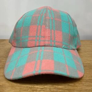 Ladies Peach & Turquoise Plaid Baseball Cap Hat